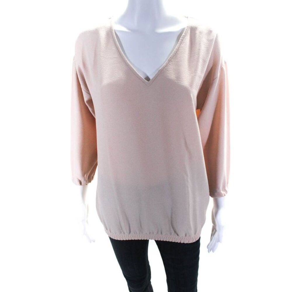 Fragile Women's Long Sleeve V-Neck Blouse Top Pink Size XS
